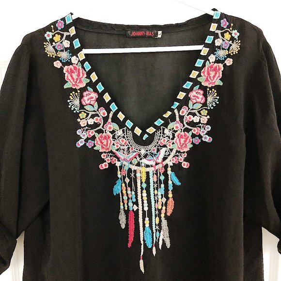 Rare Johnny Was Floral Embroidered Tunic Top - Picture 3 of 8